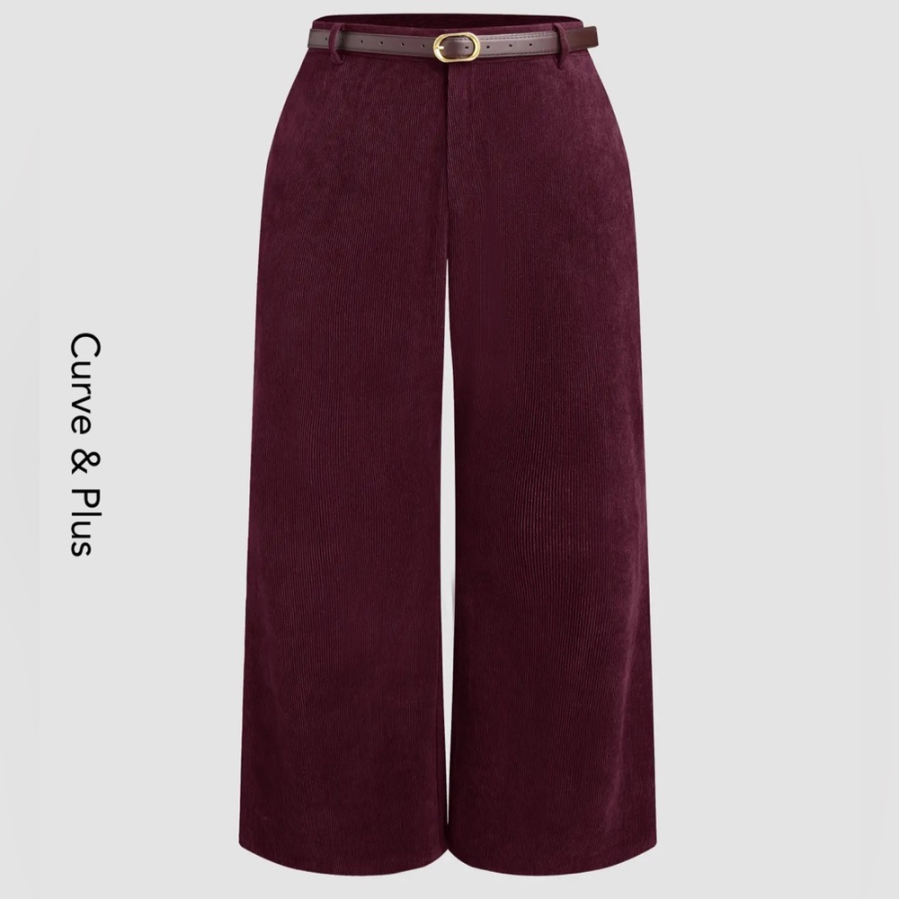 BRAND NEW: corduroy middle waisted pocket straight leg trouser with belt